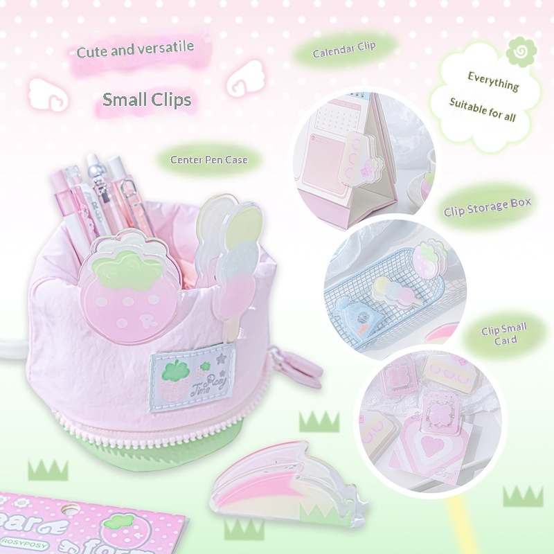 Binder Clip Assorted - RosyPosy 透明アクリルクリップ かわいいペーパークリップ カワイイファイルホルダー オフィス文書チケットクリップ デスク文具整理用