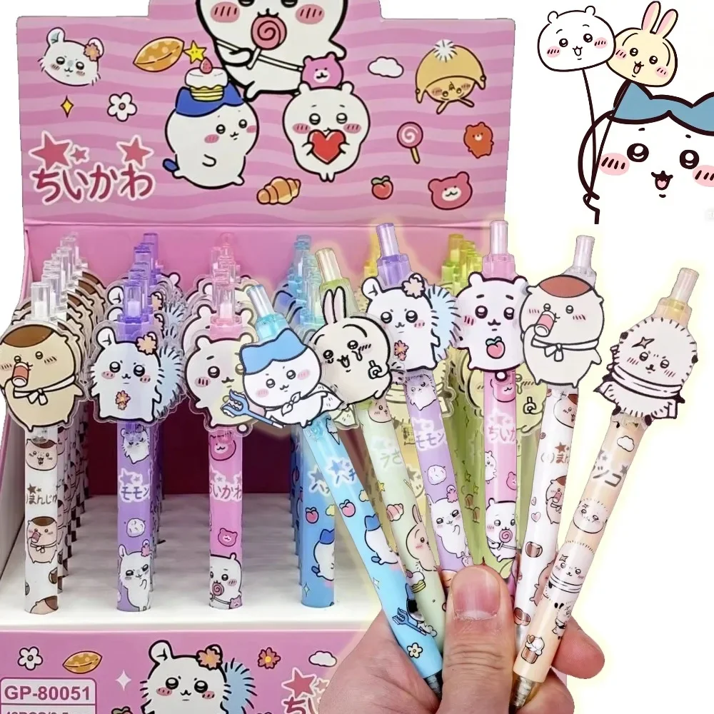 Stationery Supplier - 1～48個入り、かわいい「ちいかわ」のうさぎと八重（ハチワレ）のキャラクターが描かれた、押し出し式の黒インクゲルペン。学生向けの文房具、新学期のプレゼントに最適。