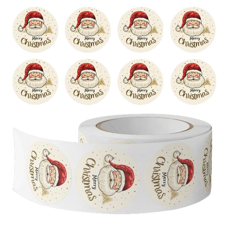 Sticker Label Roll - 500枚/ロール クリスマスサンタクロースステッカー メリークリスマス 自己粘着式 ヴィンテージシーリングラベル ギフトボックスや封筒の装飾用