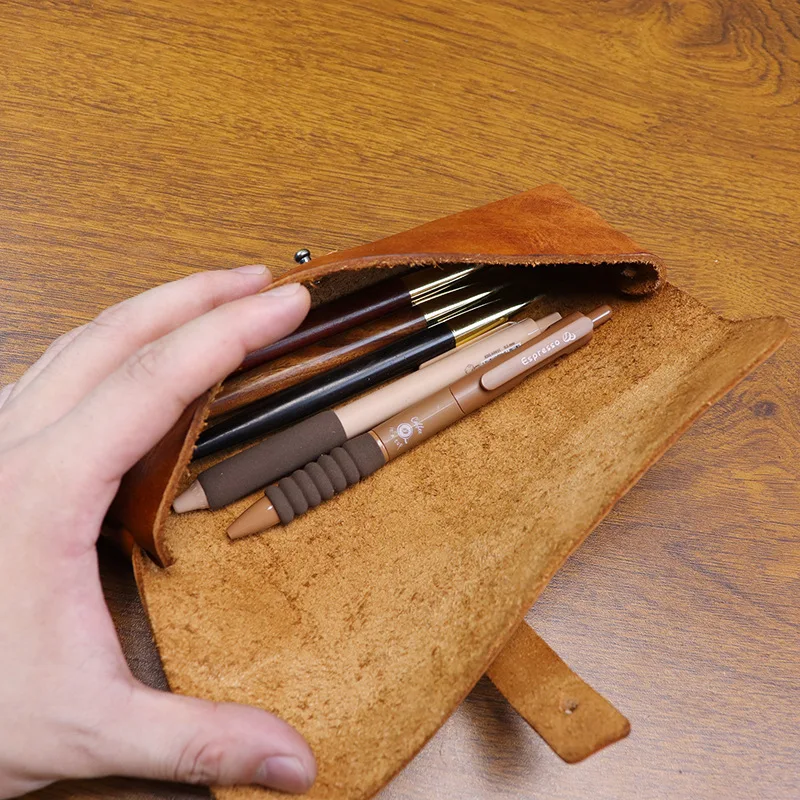 レトロな風合いの、日焼け加工を施した革製の韓国風ペンケース。 - Tan Stationery & Office Supply のレビューと価格