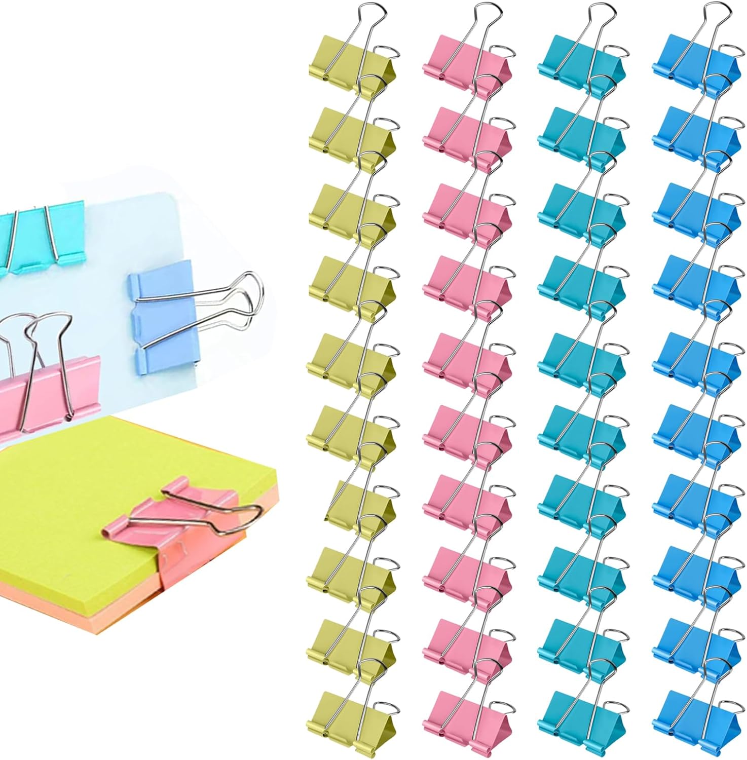 折りたたみクリップ、ペーパークリップ40個、金属製、バインダ - Binder Clip Assorted のレビューと価格