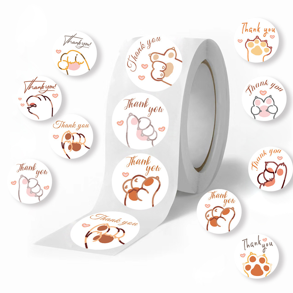 JCAC 500枚/ロール かわいい漫画の猫の足跡「ありがと - Sticker Label Roll のレビューと価格