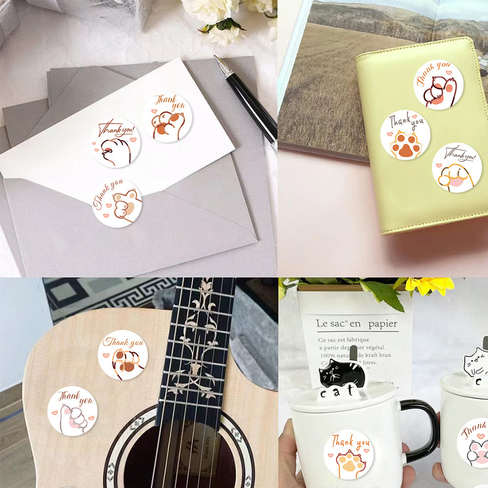 JCAC 500枚/ロール かわいい漫画の猫の足跡「ありがと - Sticker Label Roll のレビューと価格